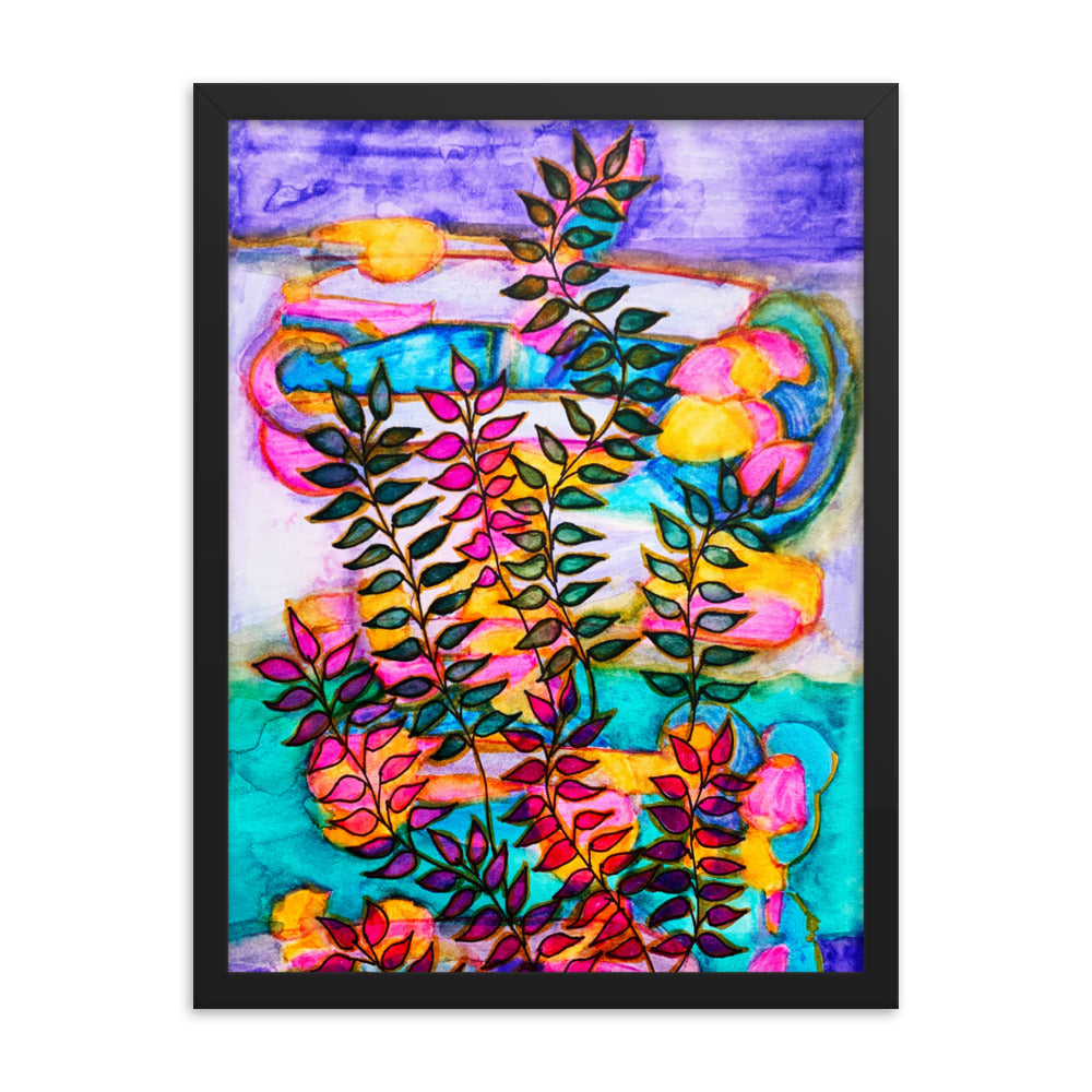 Neon Leaves Framed Poster