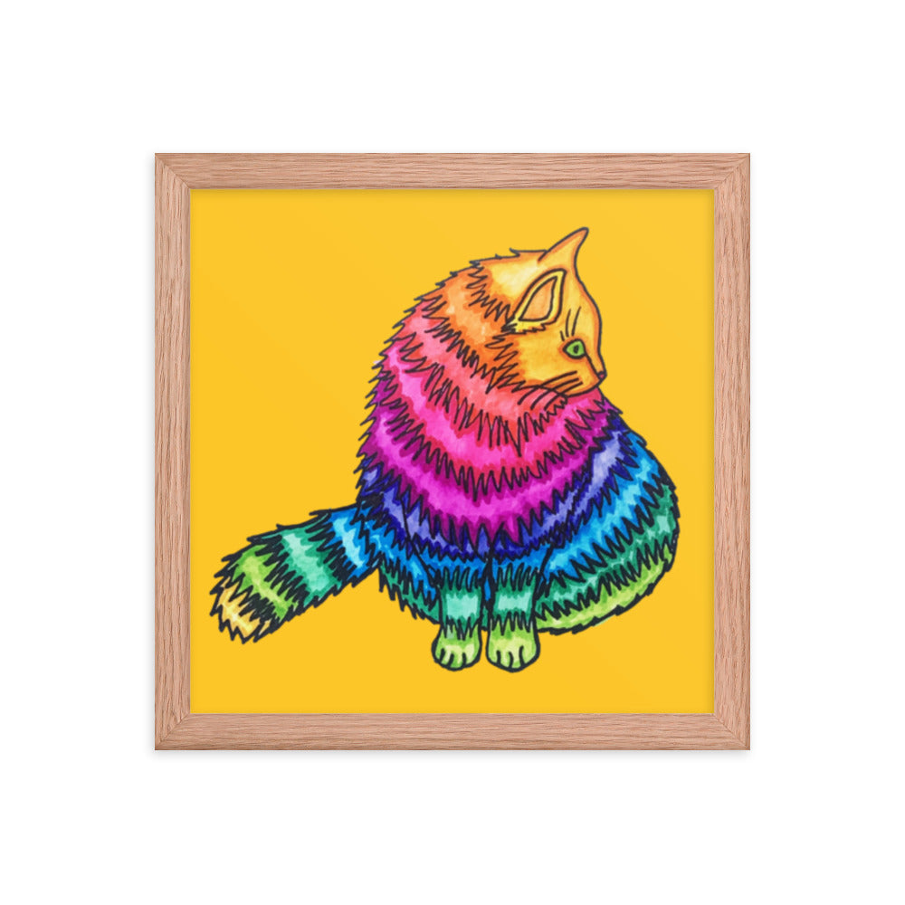 Rainbow Cat Framed Poster 12x12