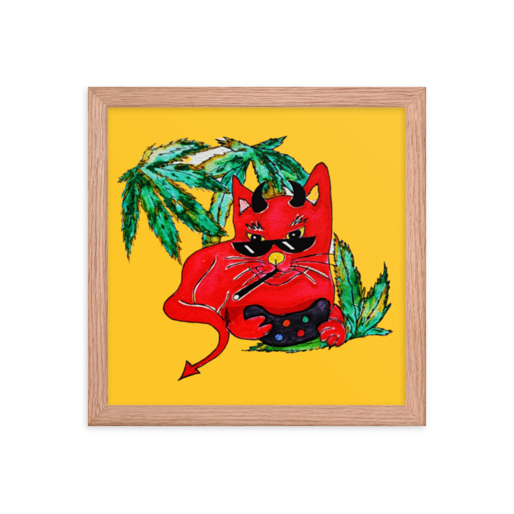 Cool Devil Gamer Cat Framed Poster 12x12