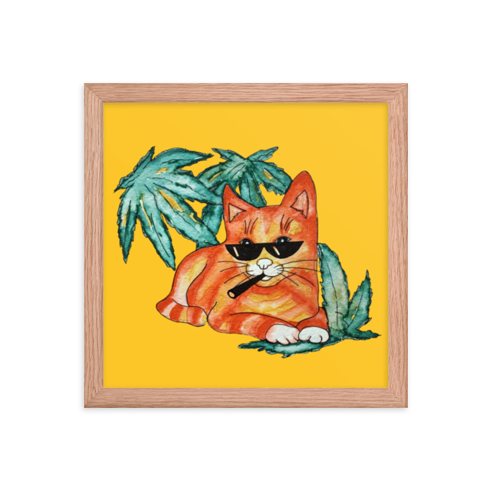 Cool Ginger Cat Wood Framed Poster 12x12