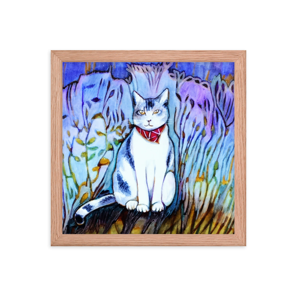Cat in Scarf Framed Poster 12x12