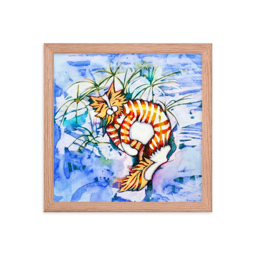 Sleeping Tabby Cat Framed Poster 12x12