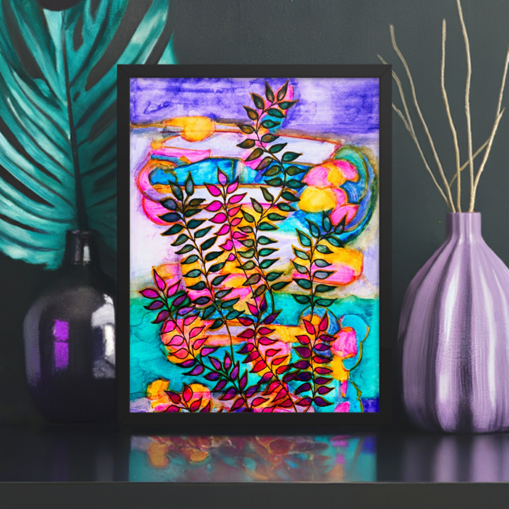 Neon Leaves Framed Poster