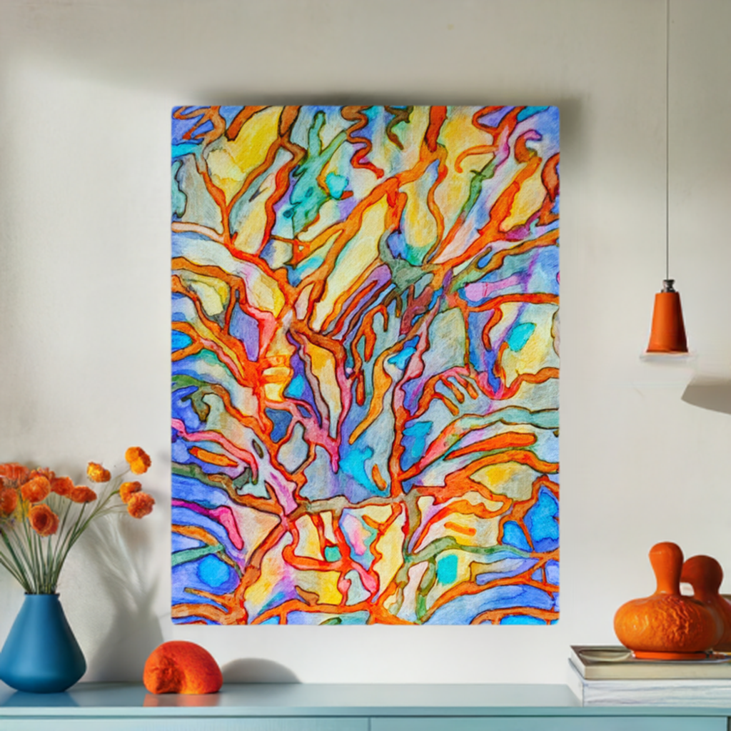 Coral Reef 12x24inch Canvas, Abstract Art, offers Original Painting, Fluid Art Design, Pour Painting, Wall Art, Wall Decor