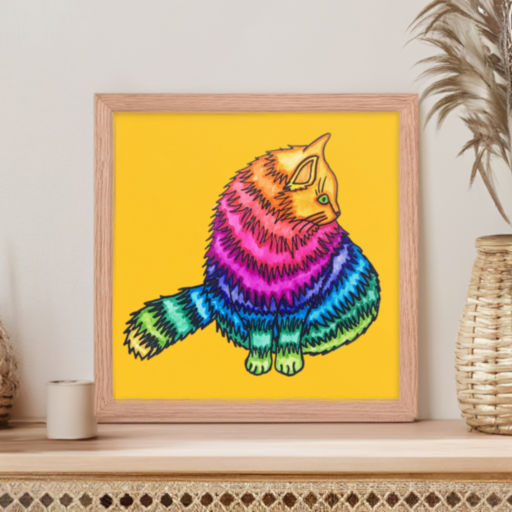 Rainbow Cat Framed Poster 12x12