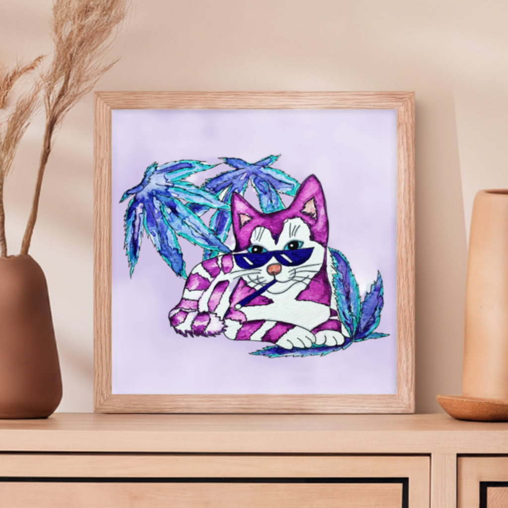 Cool Purple Tabby Cat Framed Poster 12x12