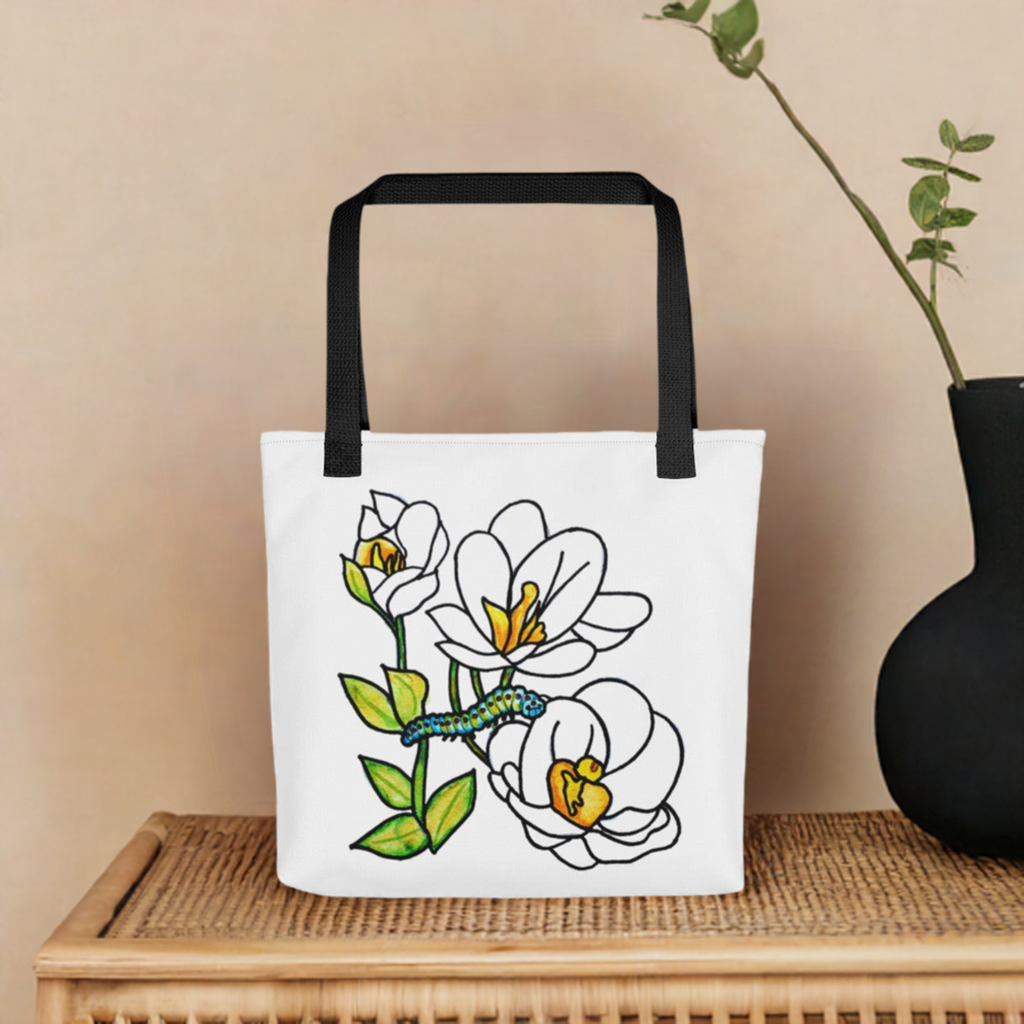 White Flowers Caterpillar Tote bag