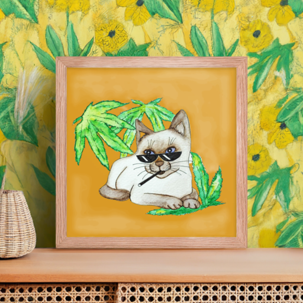 Cool Siamese Cat Framed Poster 12x12