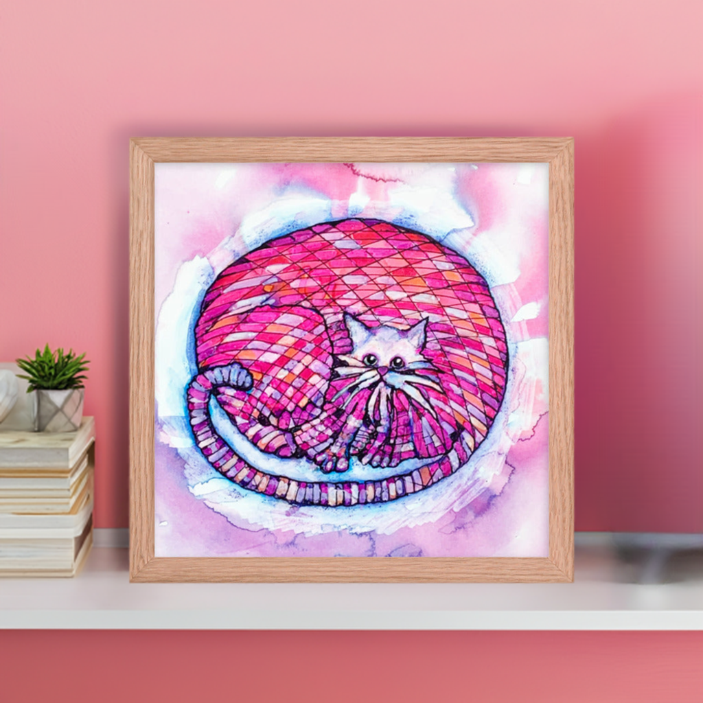 Big Pink Cat Framed Poster 12x12