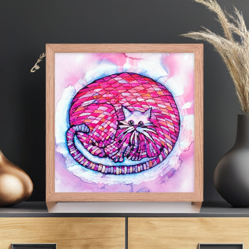 Big Pink Cat Framed Poster 12x12