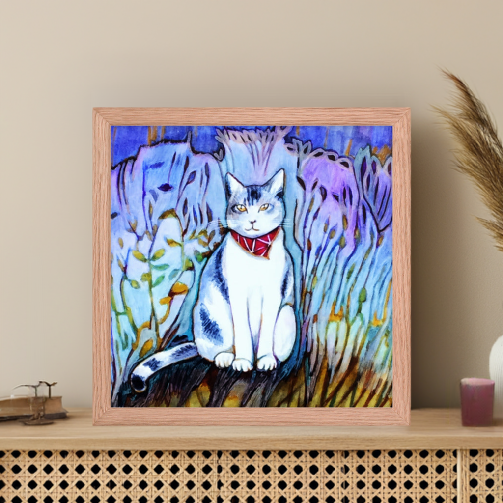 Cat in Scarf Framed Poster 12x12