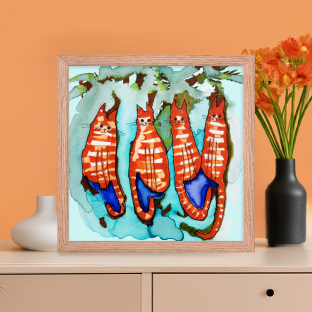 Four Ginger Cats Framed Poster 12x12