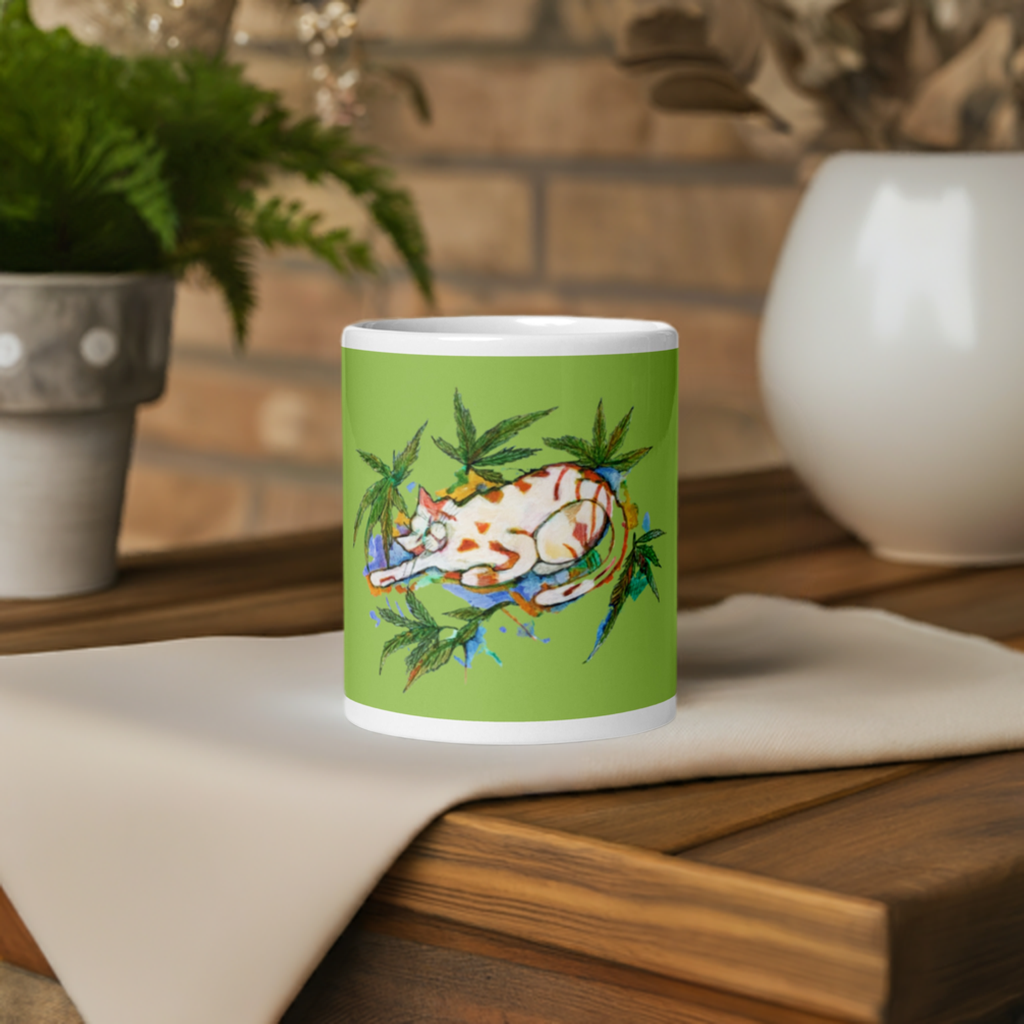 Green Leaf Cat Mug