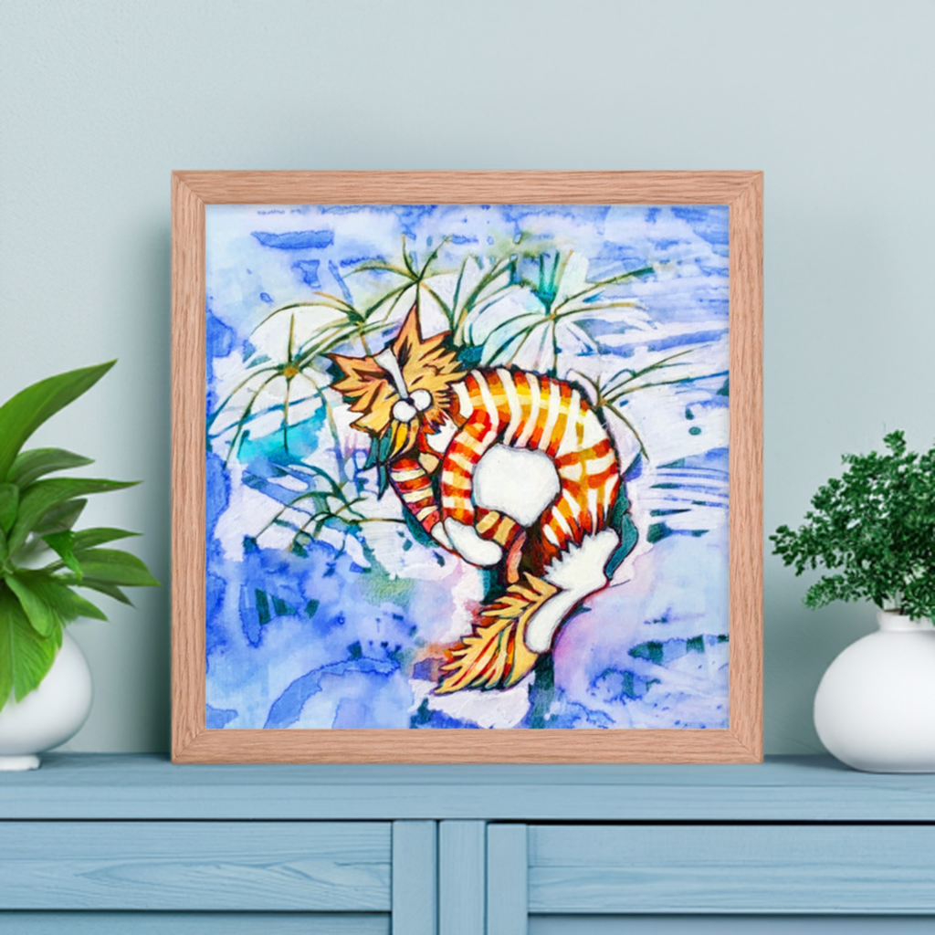 Sleeping Tabby Cat Framed Poster 12x12