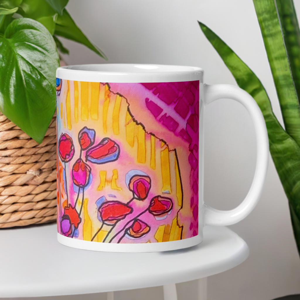 Flower Pot Abstract White glossy mug