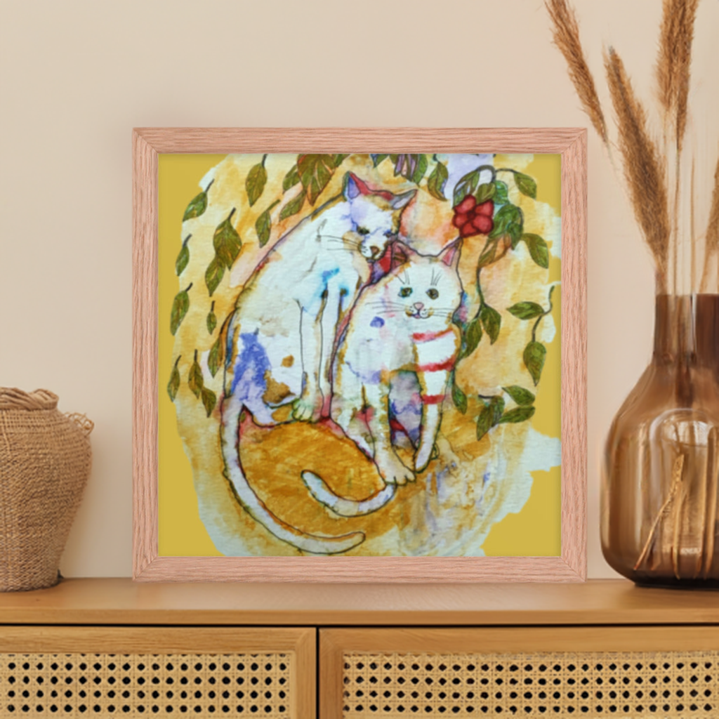 Caring Cats Framed Poster 12x12