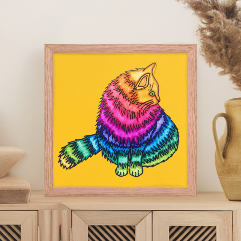 Rainbow Cat Framed Poster 12x12