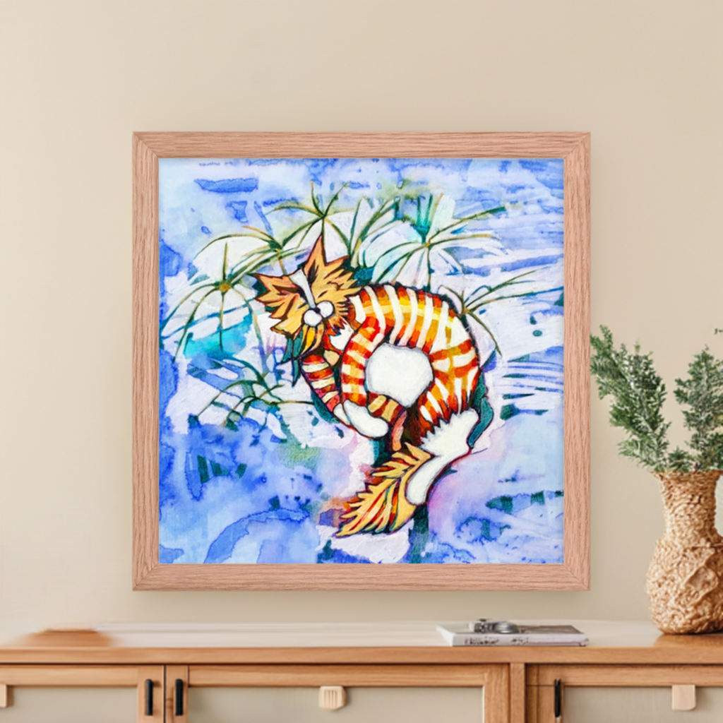 Sleeping Tabby Cat Framed Poster 12x12