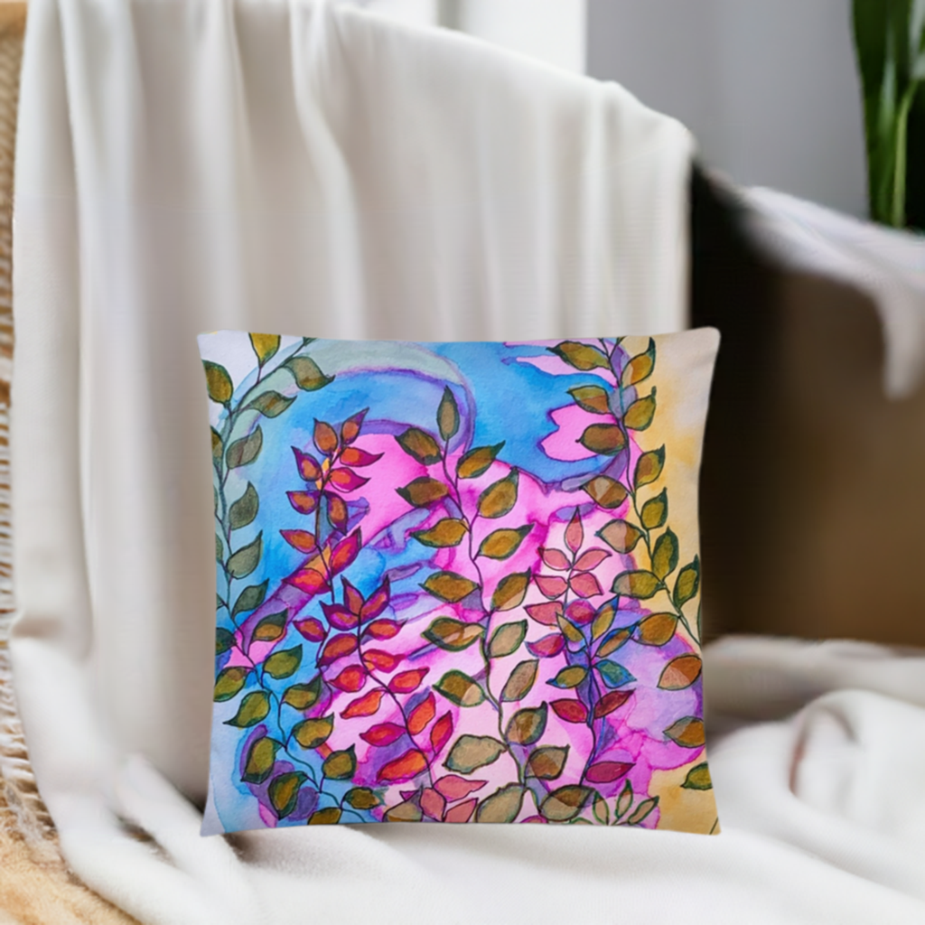 Evening Pink Leaves Abstract Pillow