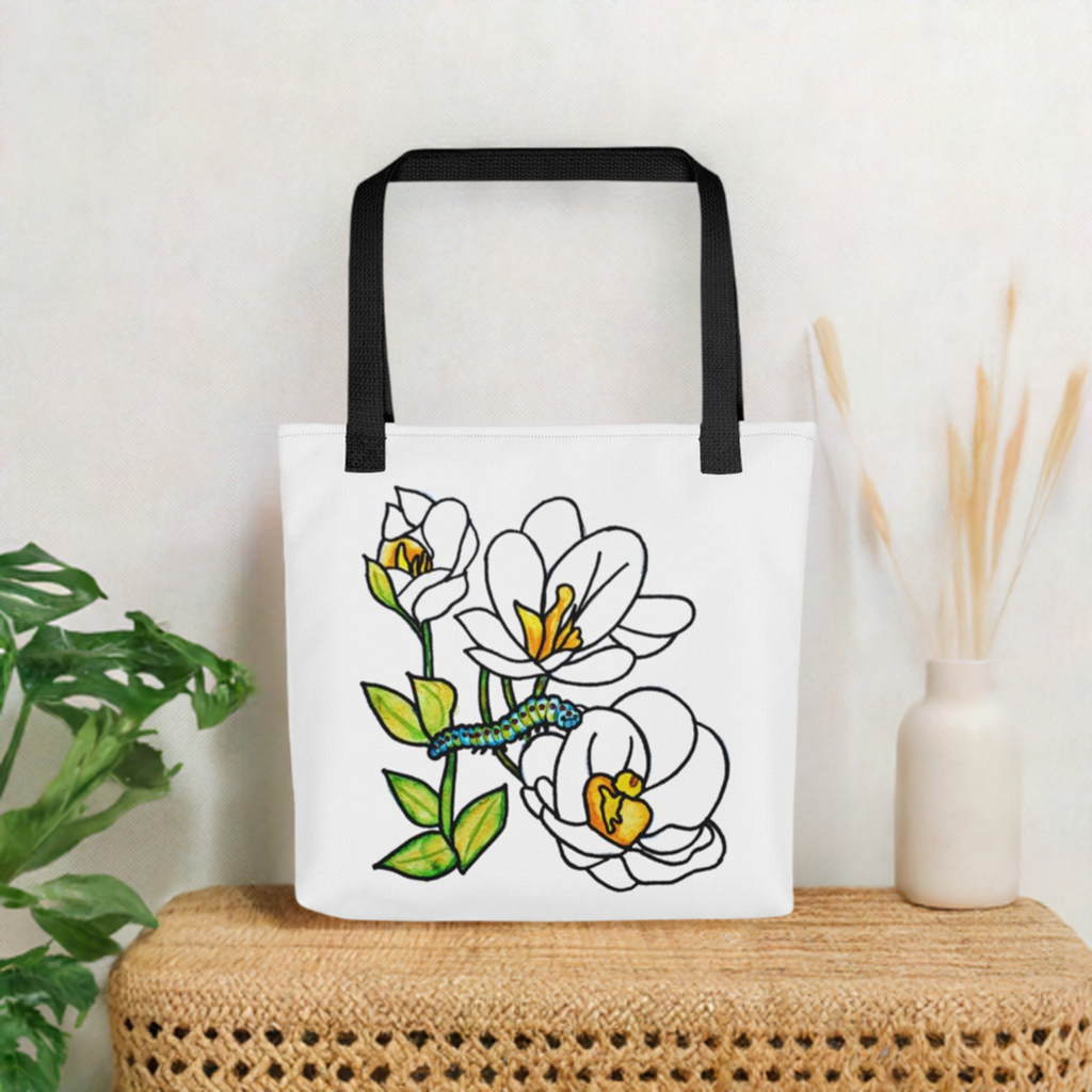 White Flowers Caterpillar Tote bag