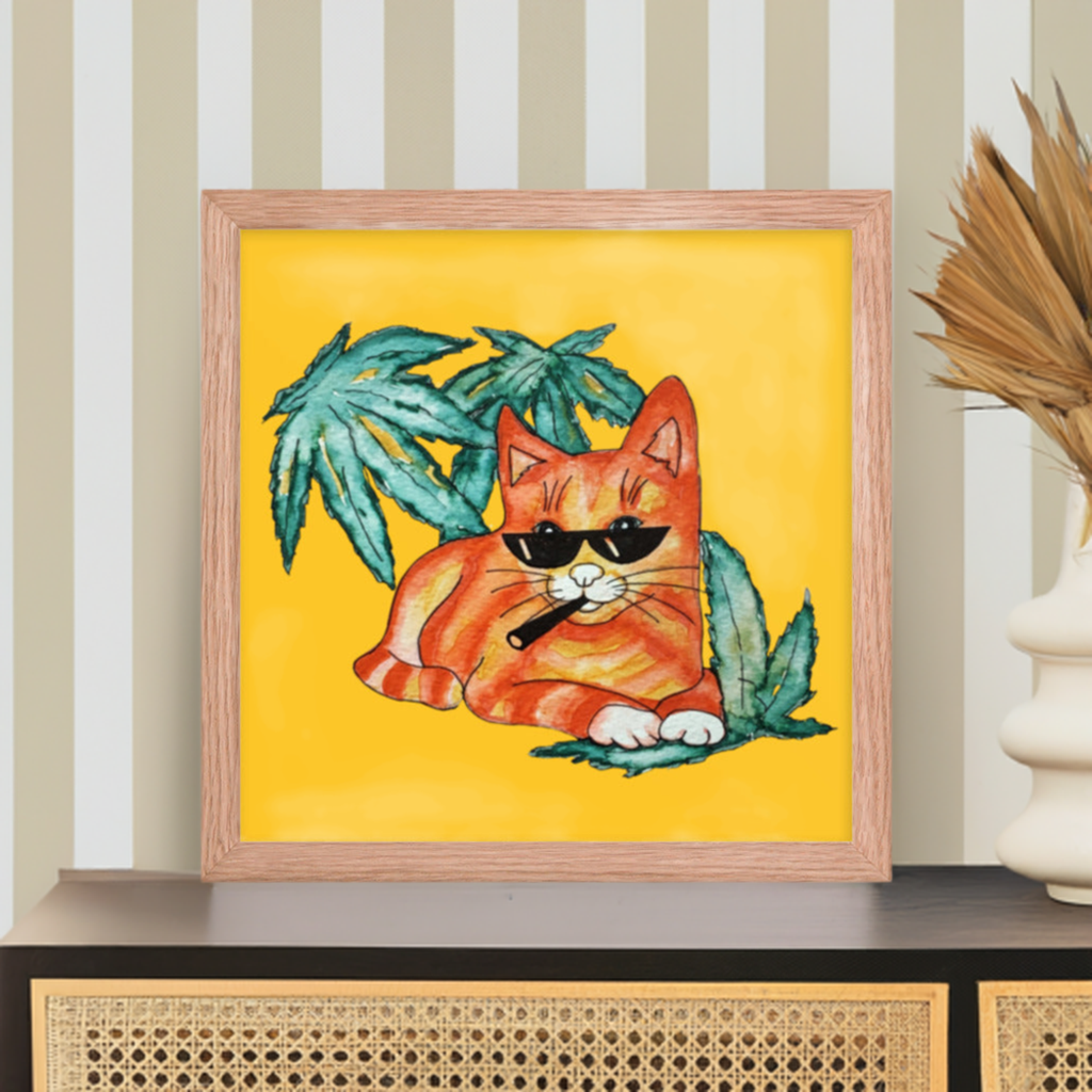 Cool Ginger Cat Wood Framed Poster 12x12