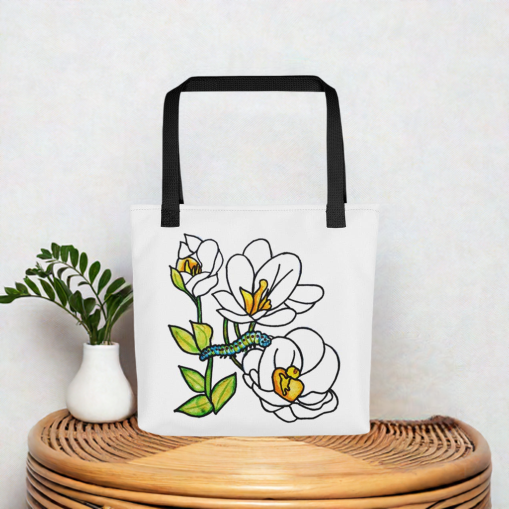 White Flowers Caterpillar Tote bag