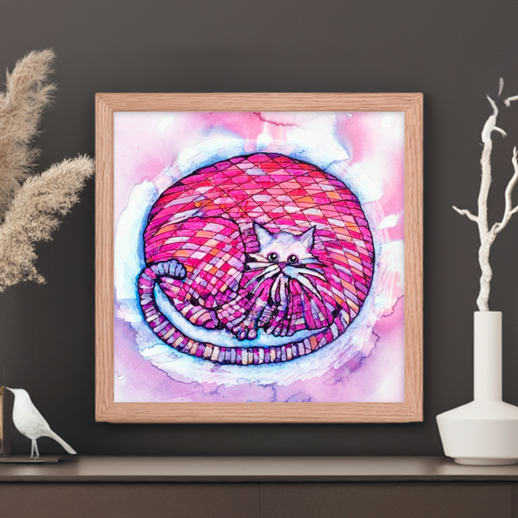 Big Pink Cat Framed Poster 12x12