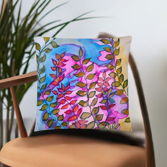 Evening Pink Leaves Abstract Pillow