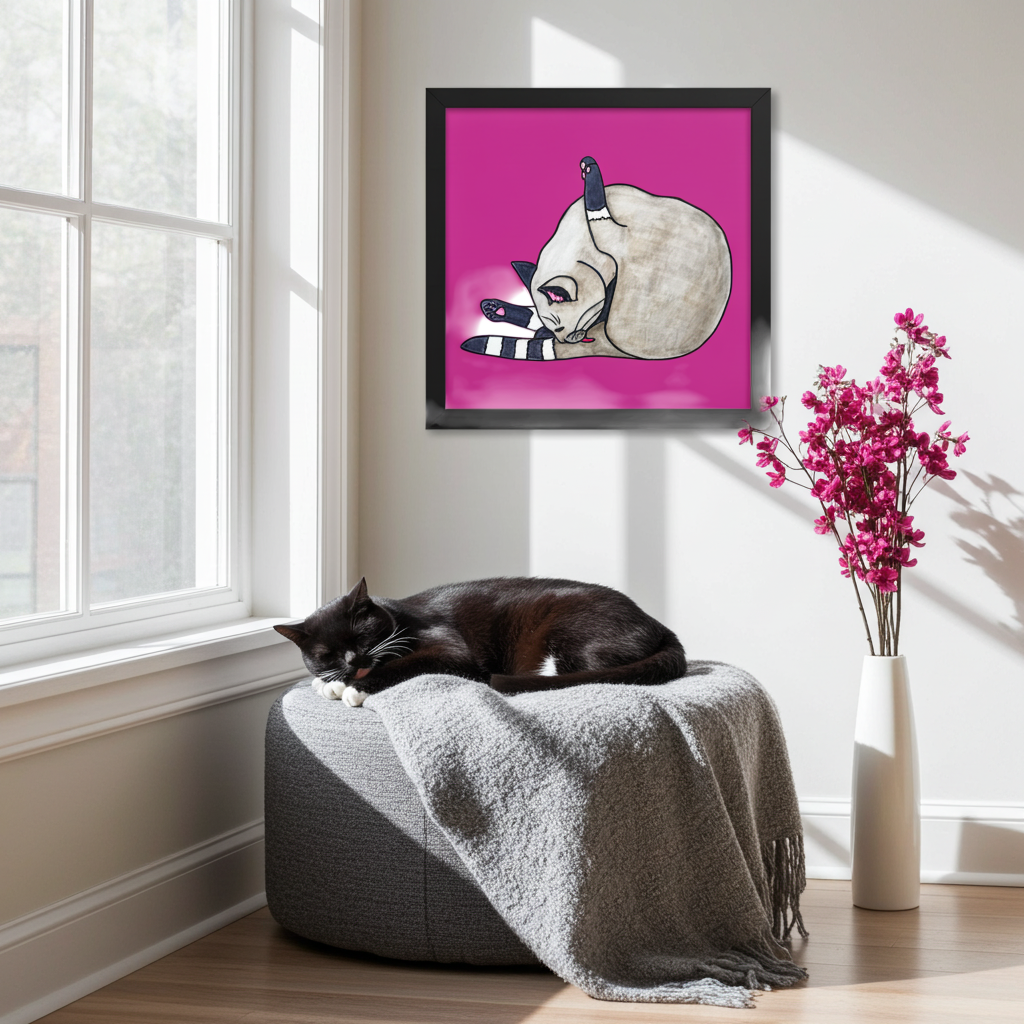 Bath Time Cat Framed Poster 12x12