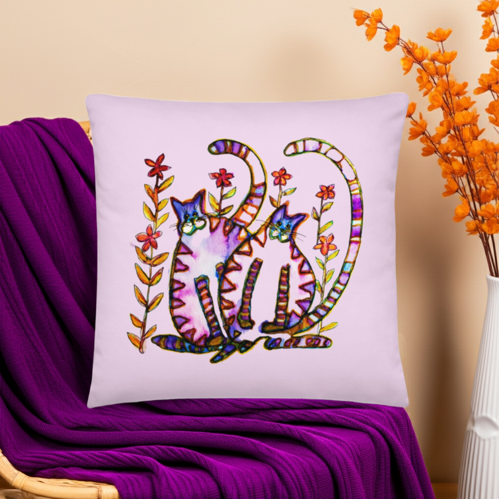 Two Cats Pink Pillow