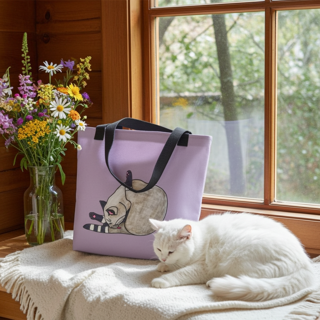 Bath Time Cat Tote Bag Gray