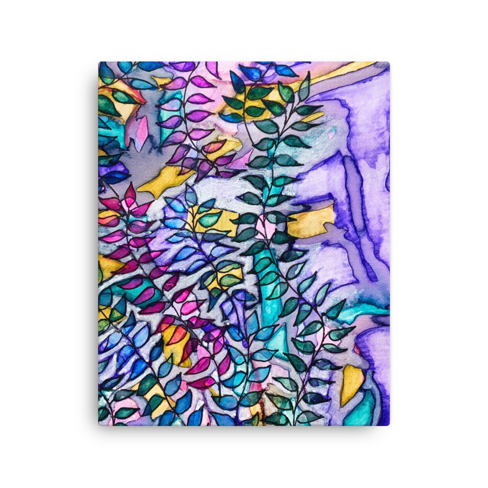 Purple Creek Leaves Canvas Print Unframed