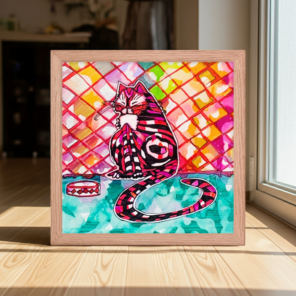 Cat Bowl Framed Poster 12x12