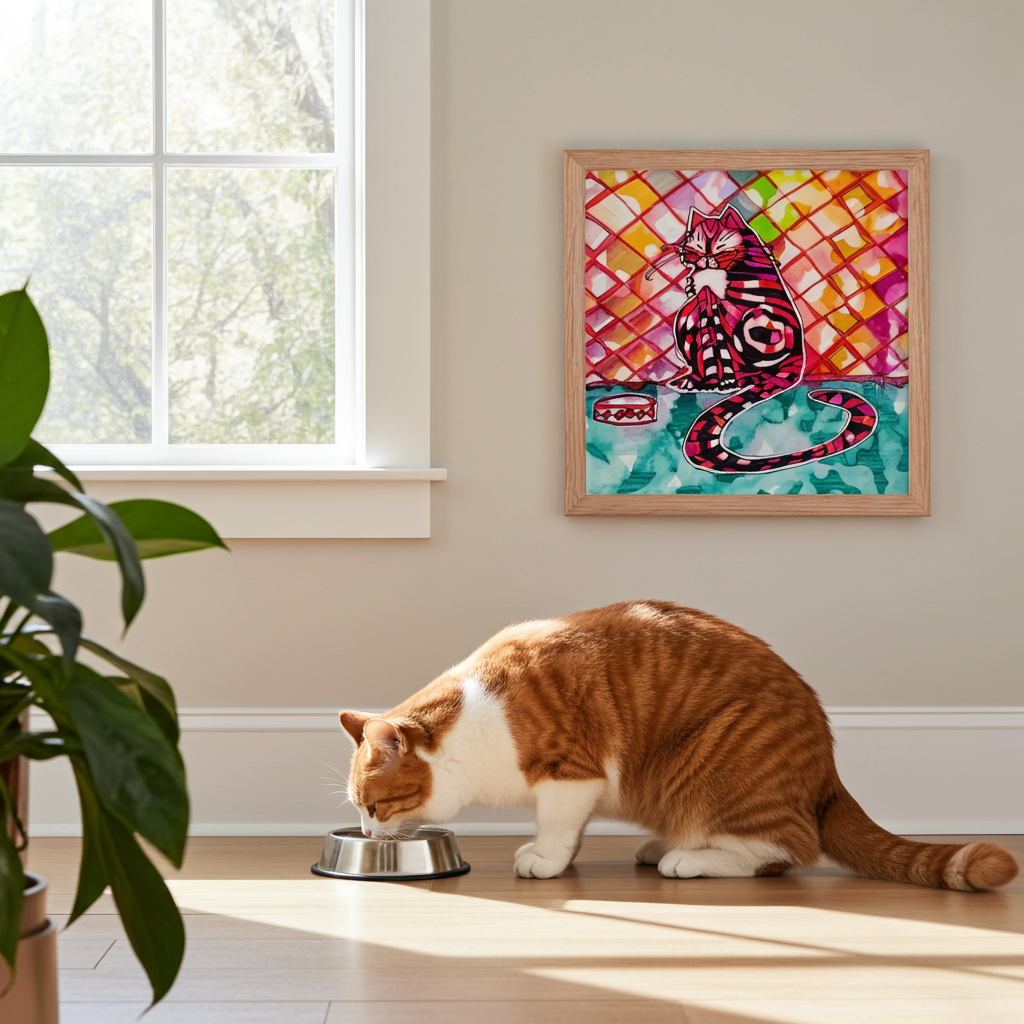 Cat Bowl Framed Poster 12x12