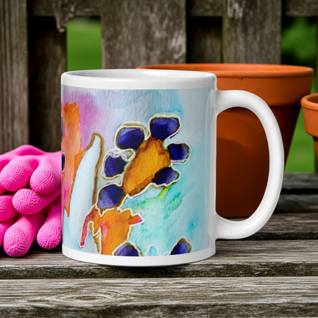 Dark Blooms Abstract White glossy mug