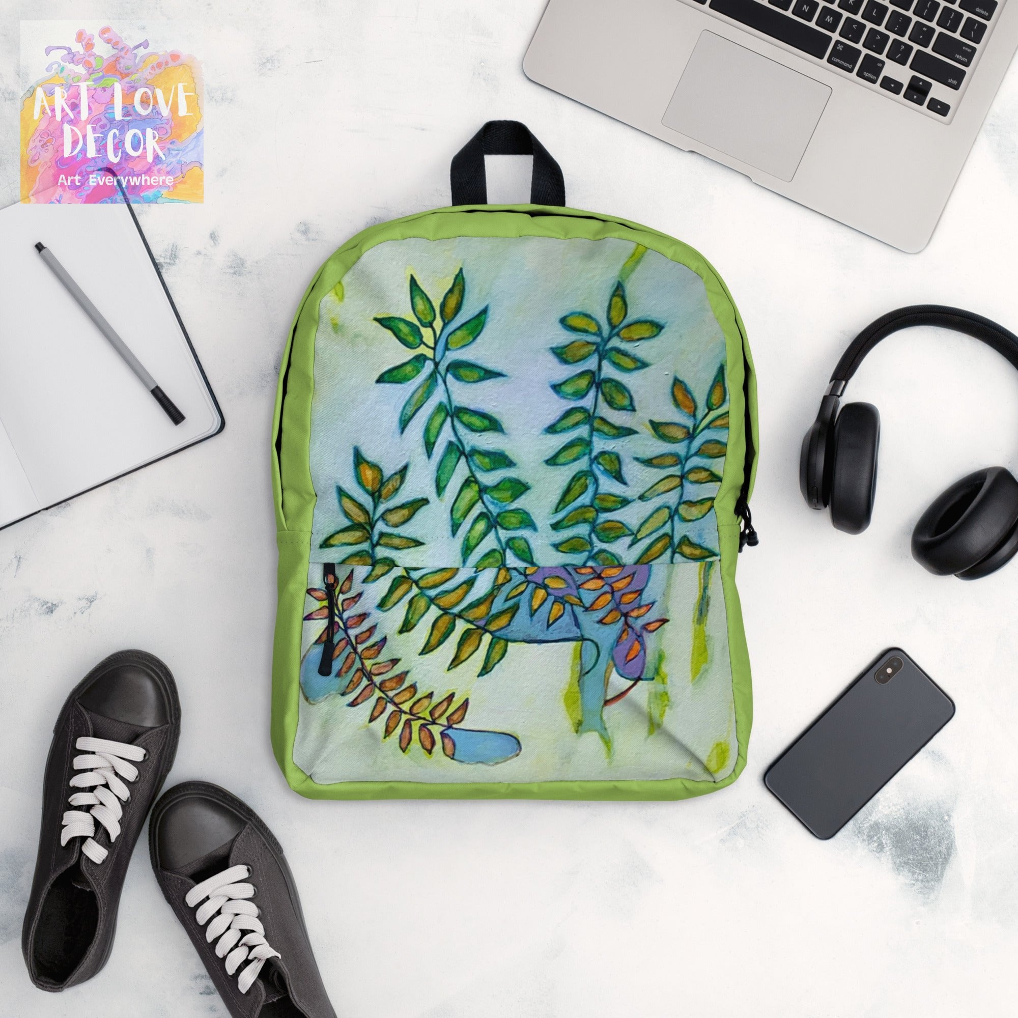 Green Leaves Backpack - Art Love Decor