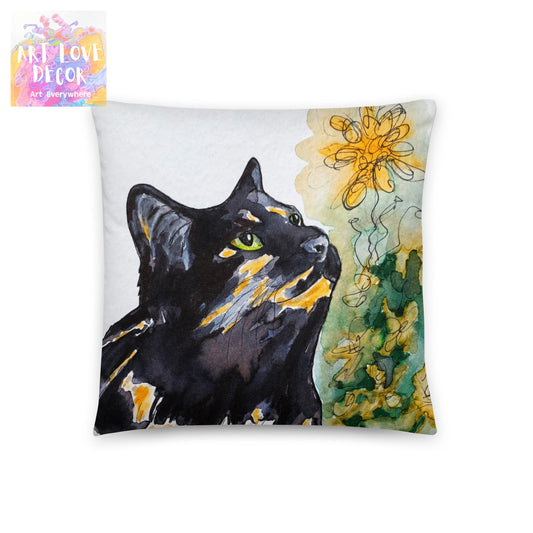 Calico Cat Flower Pillow