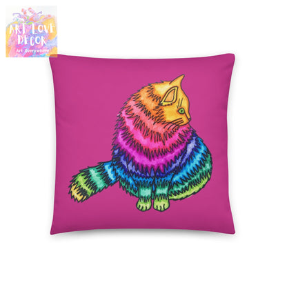 Rainbow Cat Pillow - Art Love Decor
