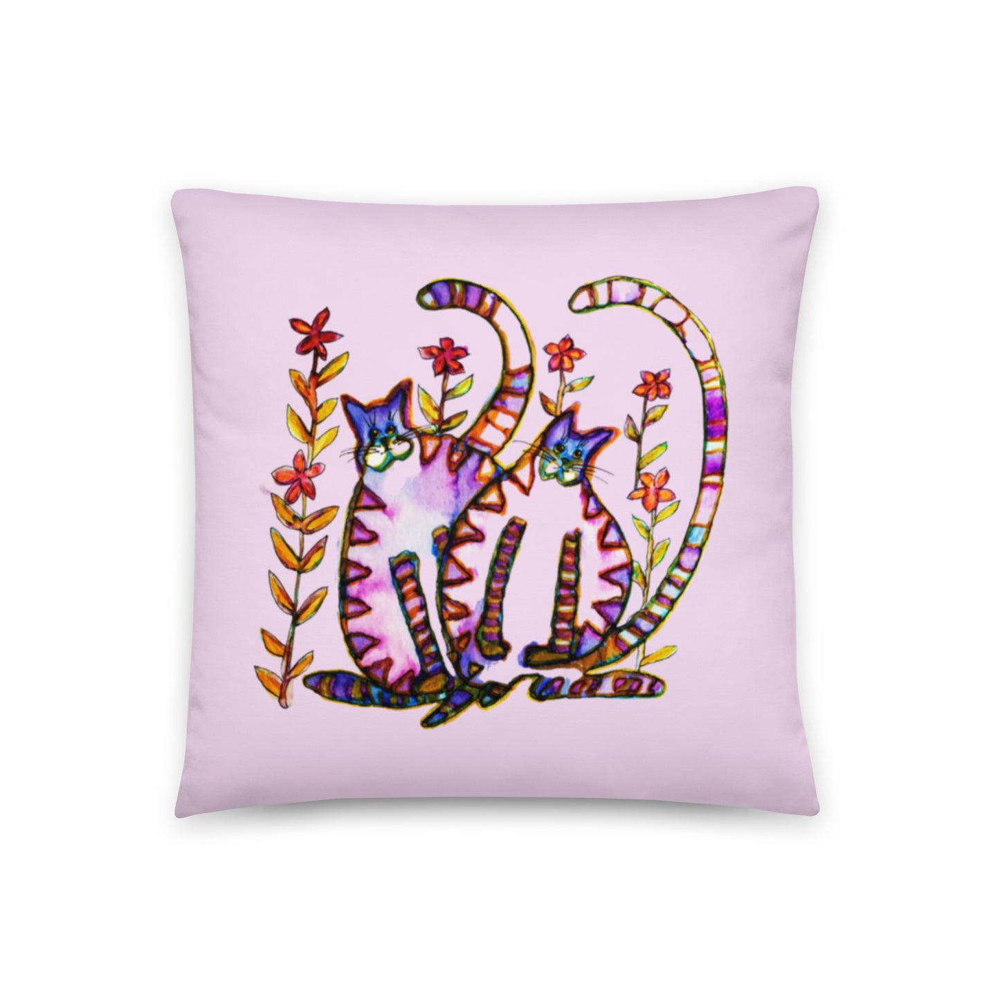 Two Cats Pink Pillow
