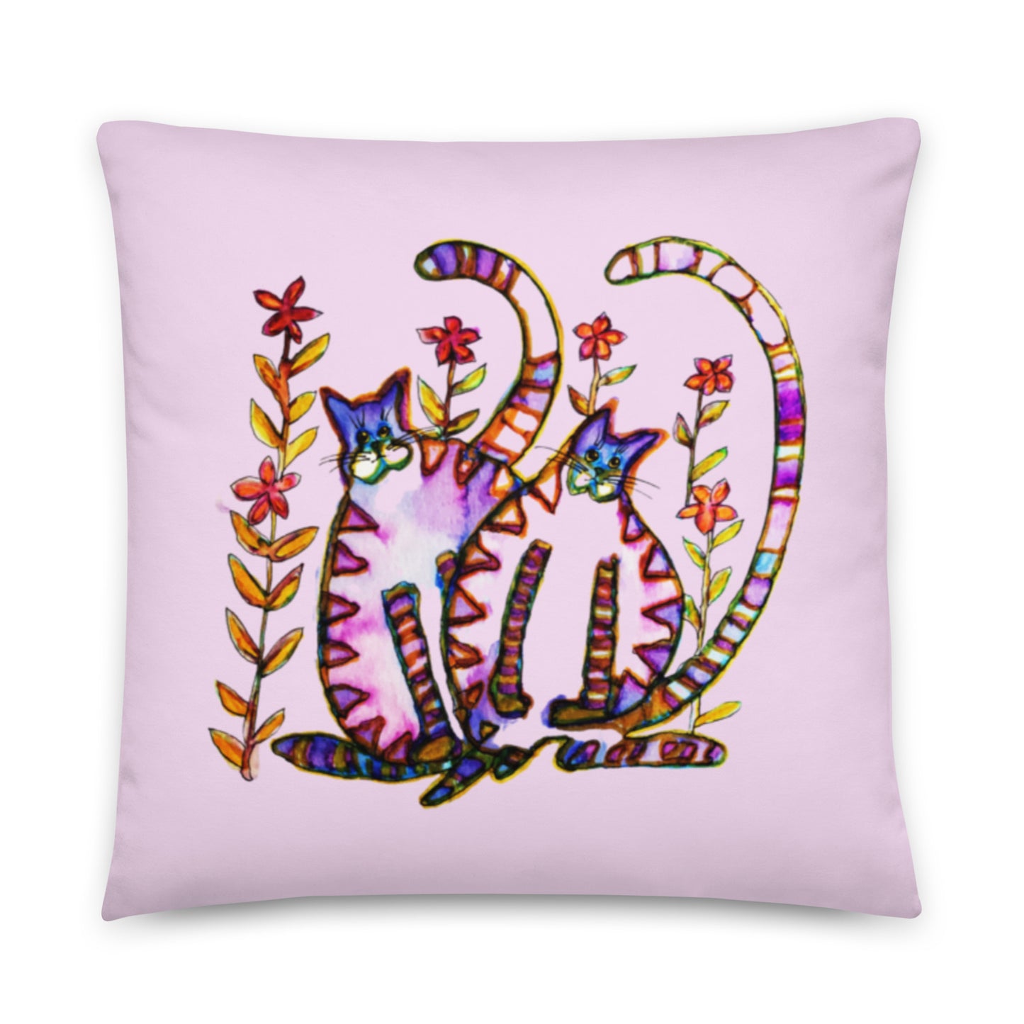 Two Cats Pink Pillow