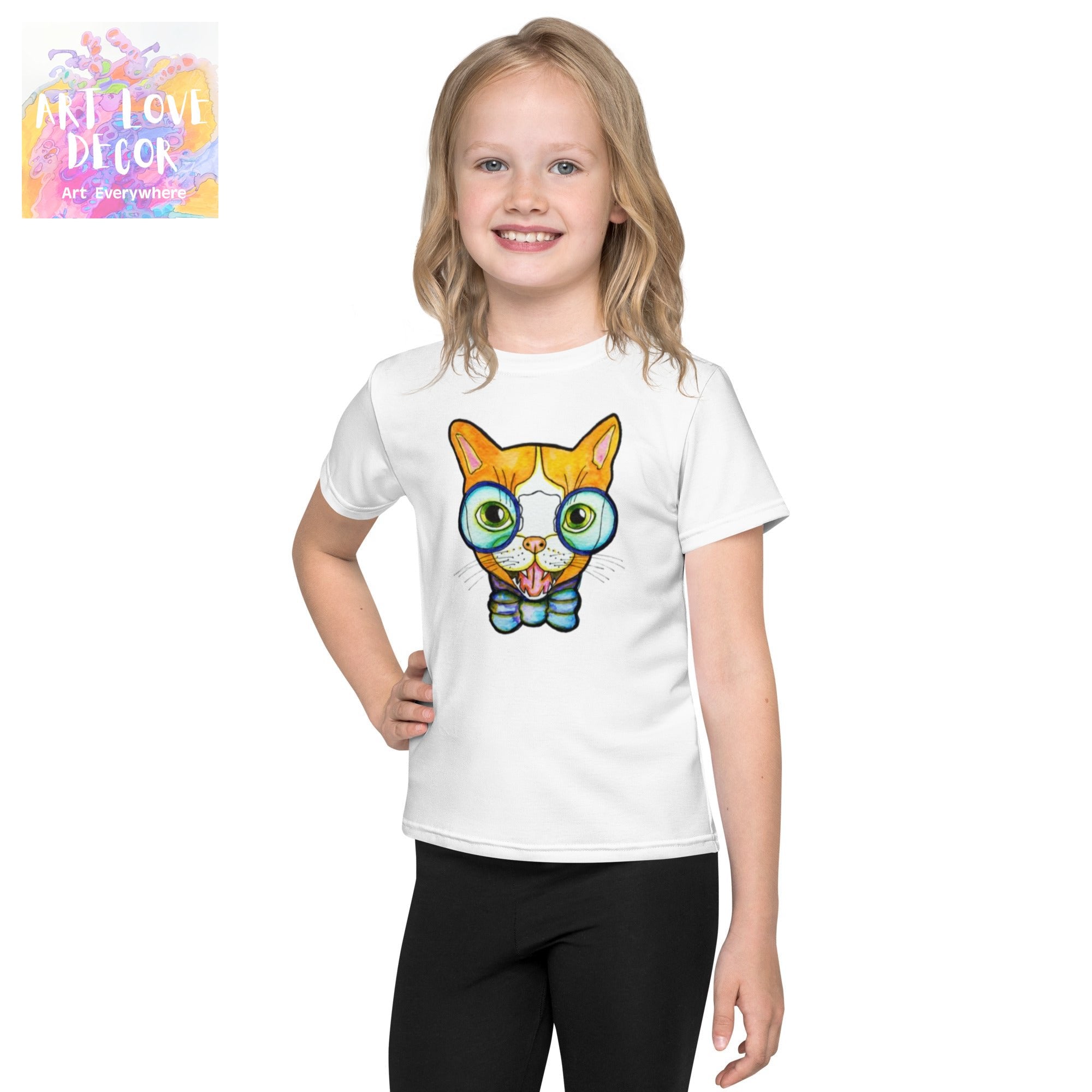 Smile Kitty Kids crew neck t-shirt - Art Love Decor