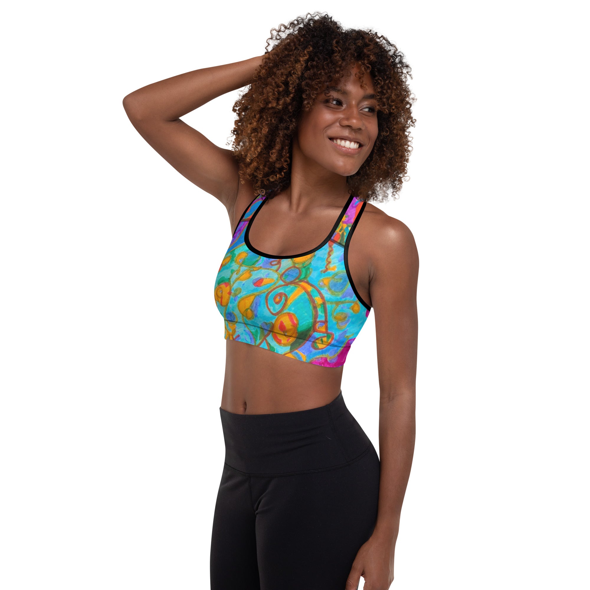 Curled Up Abstract Padded Sports Bra - Art Love Decor