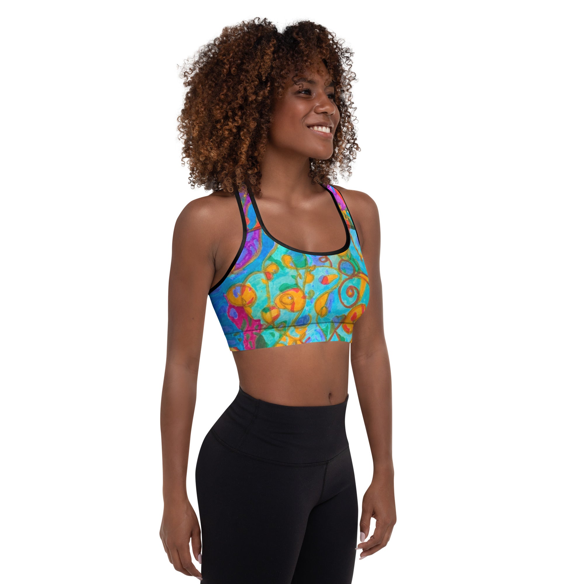 Curled Up Abstract Padded Sports Bra - Art Love Decor