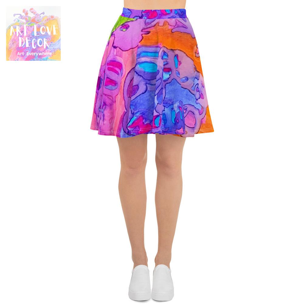 Carried Away Abstract Skater Skirt - Art Love Decor