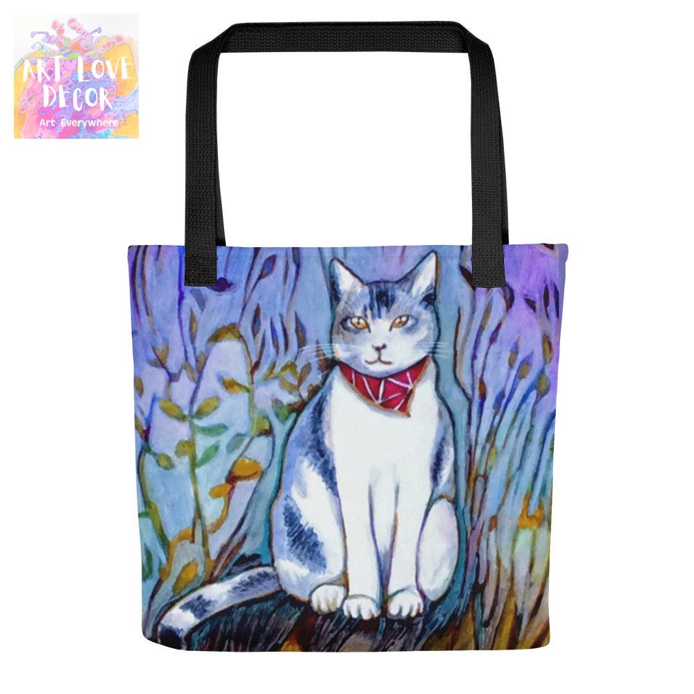 Cat in Scarf Tote bag - Art Love Decor
