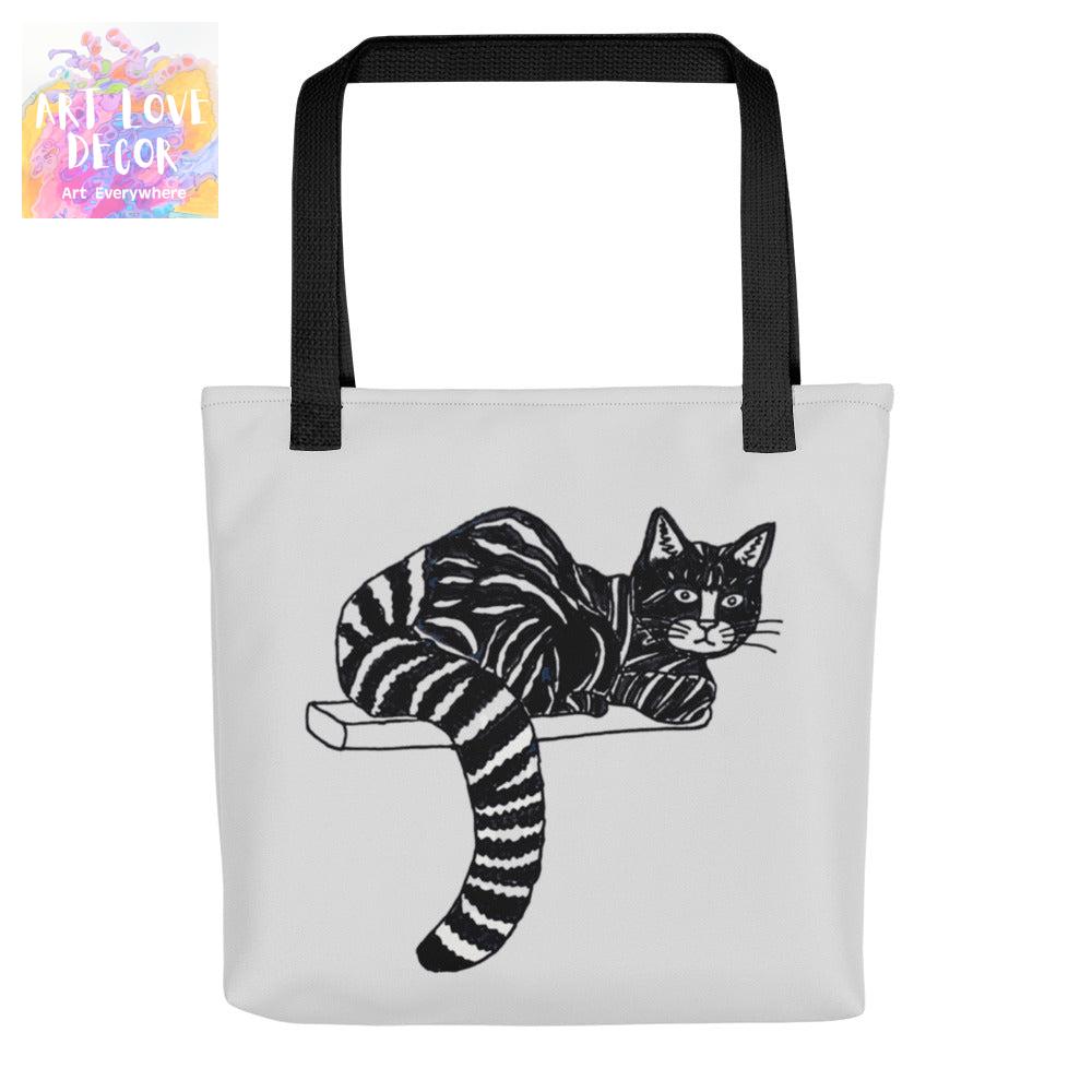 Striped Cat Tote bag - Art Love Decor