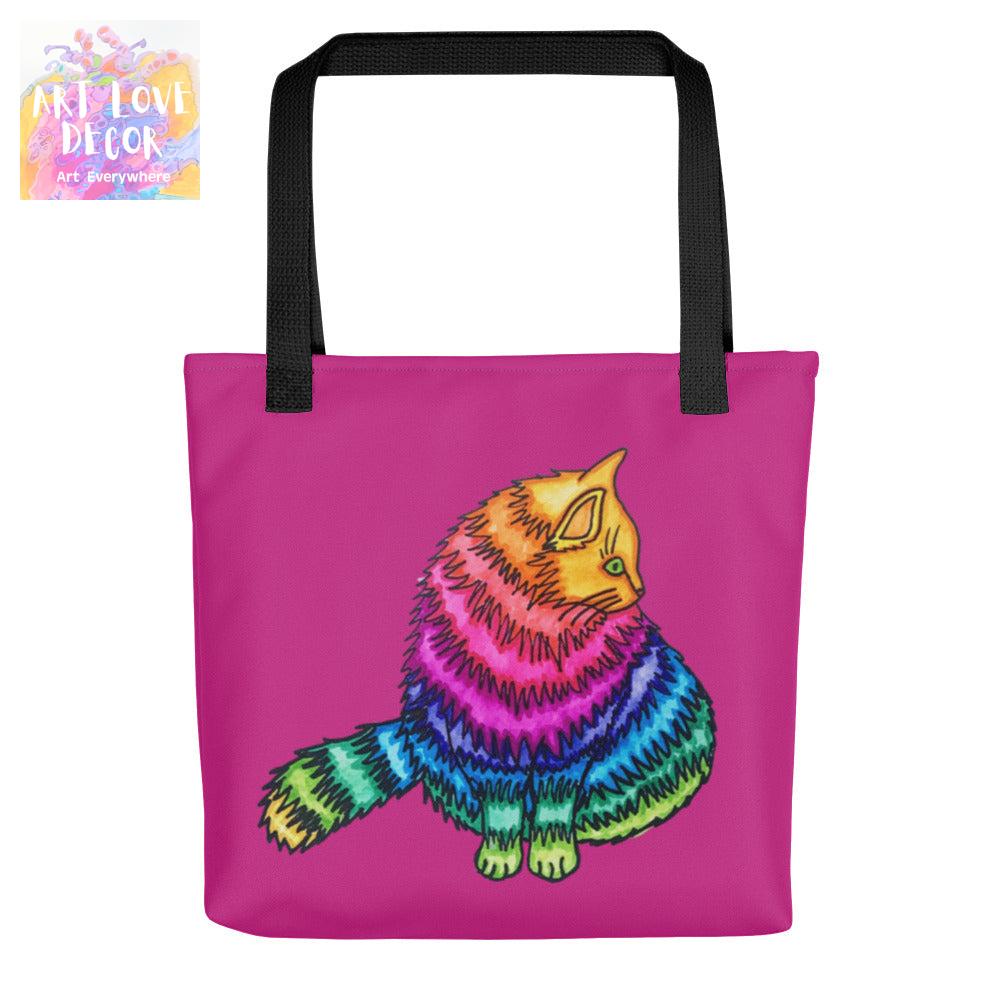 Rainbow Cat Tote bag - Art Love Decor