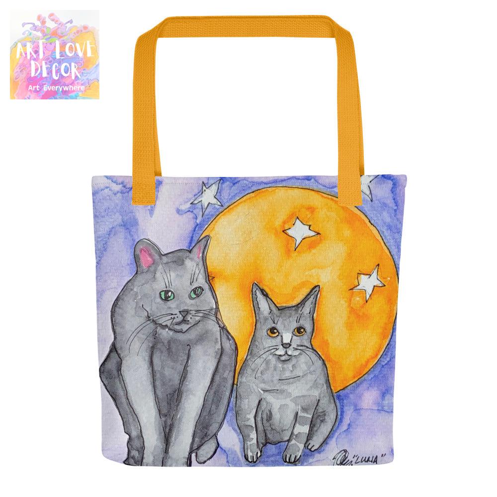 Moon Cats Tote Bag - Art Love Decor