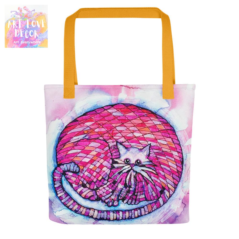 Big Pink Cat Tote Bag - Art Love Decor