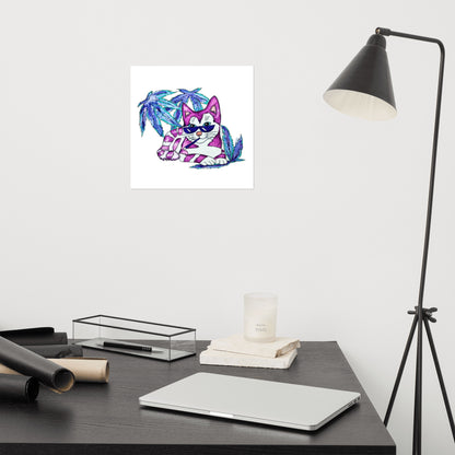 Cool Purple Tabby Cat White Poster Unframed